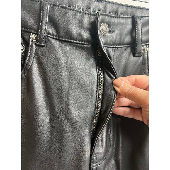 American Eagle Stretch Super High Rise Black Faux Leather Flare Pants Size 12 - Picture 8 of 12